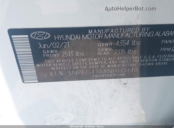 5NPEG4JA8NH133440 2022 HYUNDAI SONATA White Engine compartment view