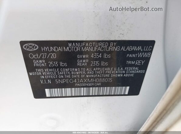 5NPEG4JAXMH088015 2021 HYUNDAI SONATA White Engine compartment view