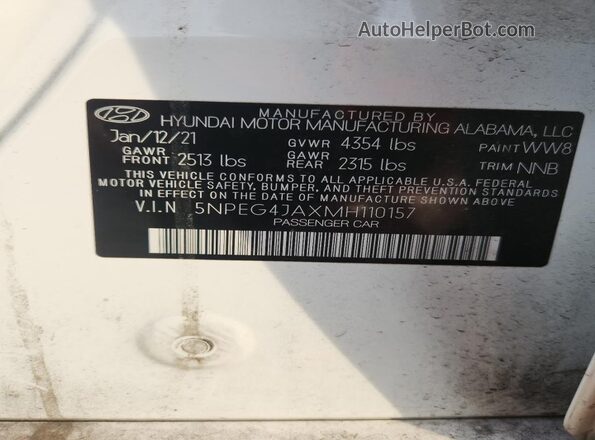 5NPEG4JAXMH110157 2021 HYUNDAI SONATA White Вид підкапотного простору