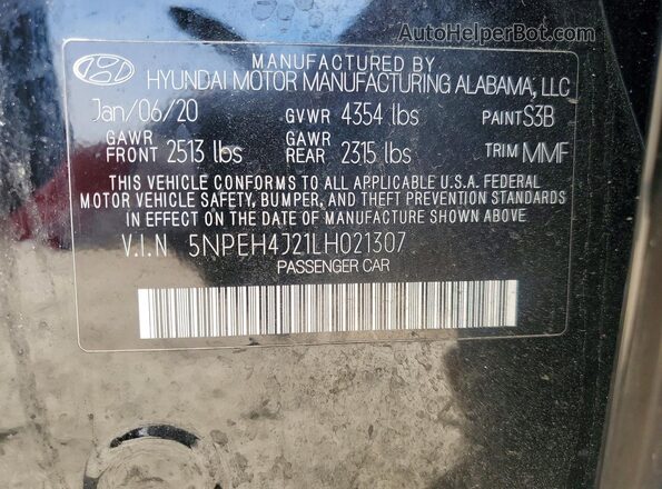 5NPEH4J21LH021307 2020 HYUNDAI SONATA Black Widok komory silnika