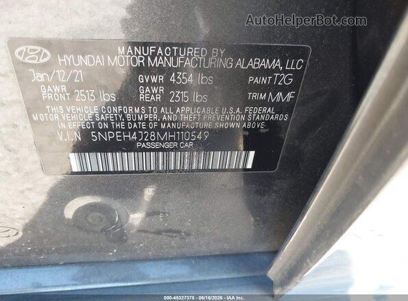 5NPEH4J28MH110549 2021 HYUNDAI SONATA Серый Вид подкапотного пространства