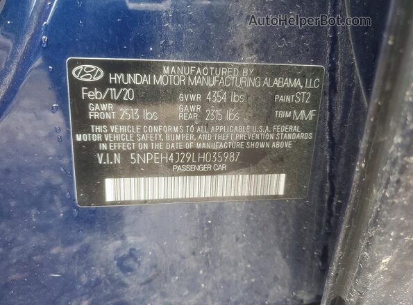 5NPEH4J29LH035987 2020 HYUNDAI SONATA Blue 