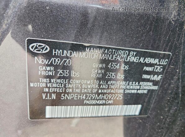 5NPEH4J29MH092725 2021 HYUNDAI SONATA Gray ძრავის განყოფილების ხედი