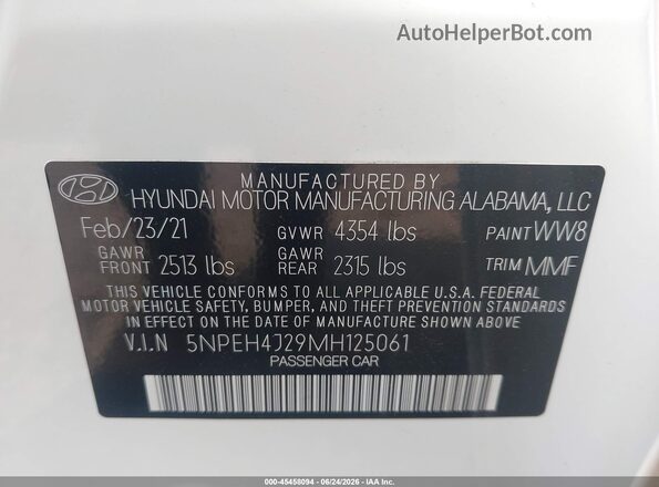 5NPEH4J29MH125061 2021 HYUNDAI SONATA Белый Вид подкапотного пространства