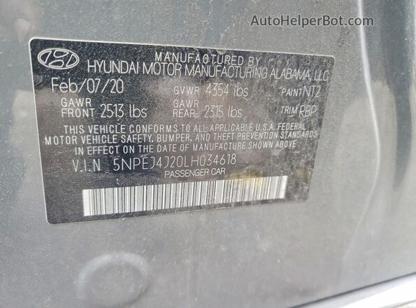 5NPEJ4J20LH034618 2020 HYUNDAI SONATA Gray Widok komory silnika