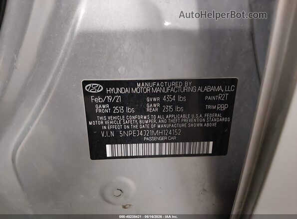 5NPEJ4J21MH124152 2021 HYUNDAI SONATA Silver Вид підкапотного простору