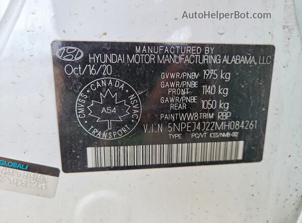 5NPEJ4J22MH084261 2021 HYUNDAI SONATA White 