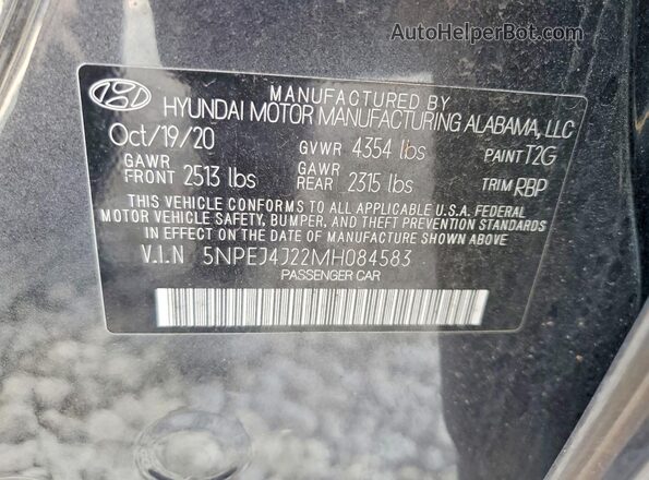 5NPEJ4J22MH084583 2021 HYUNDAI SONATA Gray 