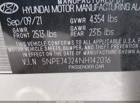 5NPEJ4J24NH142016 2022 HYUNDAI SONATA Silver Engine compartment view