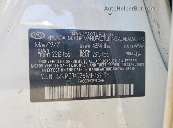 5NPEJ4J26MH132134 2021 HYUNDAI SONATA White Вид підкапотного простору