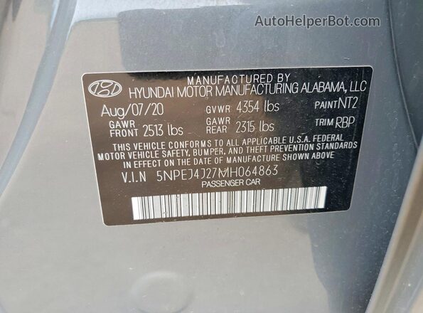 5NPEJ4J27MH064863 2021 HYUNDAI SONATA Серый 