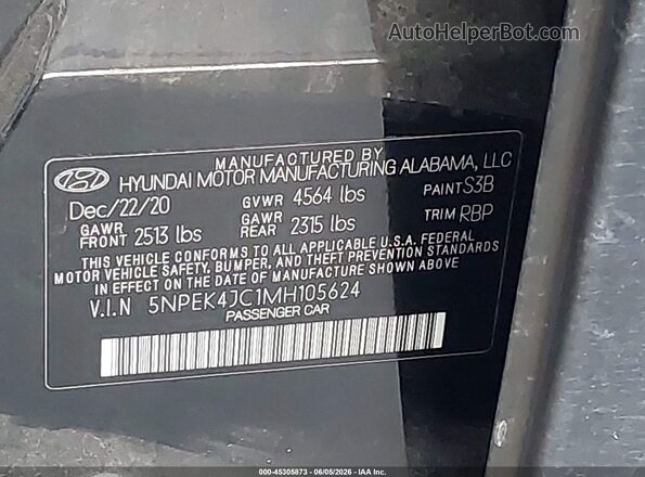 5NPEK4JC1MH105624 2021 HYUNDAI SONATA Black Engine compartment view