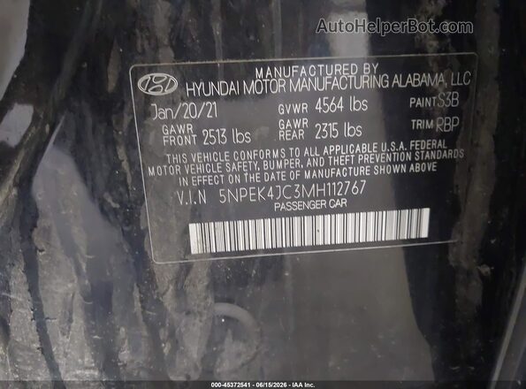 5NPEK4JC3MH112767 2021 HYUNDAI SONATA Black Вид підкапотного простору