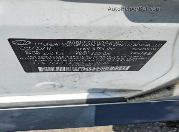 5NPEL4JA0LH000583 2020 HYUNDAI SONATA White ძრავის განყოფილების ხედი