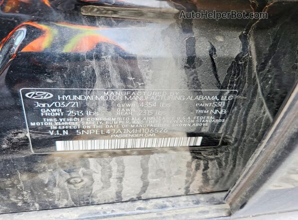 5NPEL4JA1MH106526 2021 HYUNDAI SONATA Black 