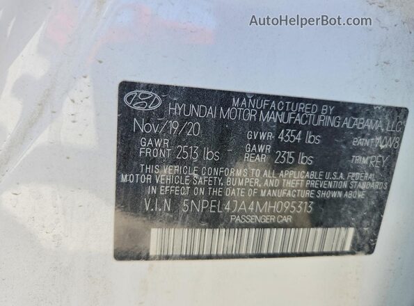 5NPEL4JA4MH095313 2021 HYUNDAI SONATA White Engine compartment view