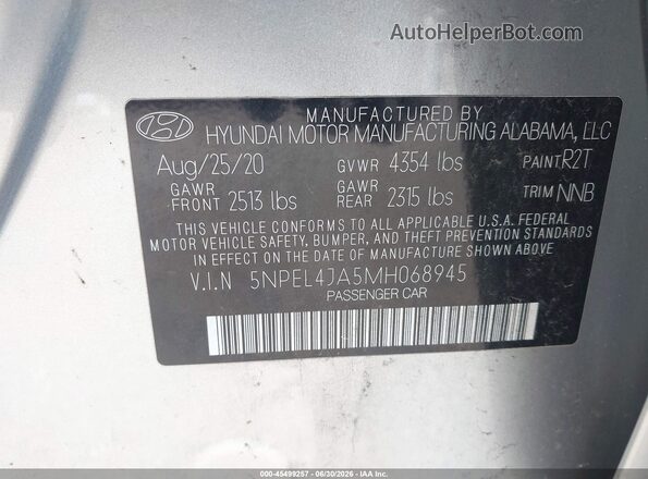 5NPEL4JA5MH068945 2021 HYUNDAI SONATA Silver Շարժիչի բաժամունքի տեսք