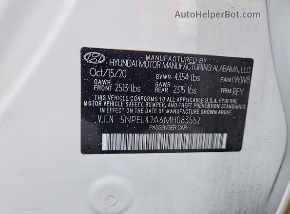 5NPEL4JA6MH083552 2021 HYUNDAI SONATA White Engine compartment view