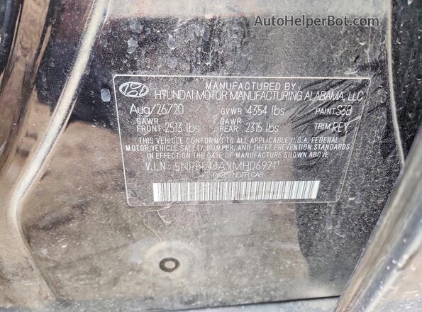 5NPEL4JA9MH069211 2021 HYUNDAI SONATA Black ძრავის განყოფილების ხედი