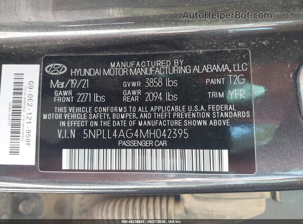5NPLL4AG4MH042395 2021 HYUNDAI ELANTRA Gray Engine compartment view