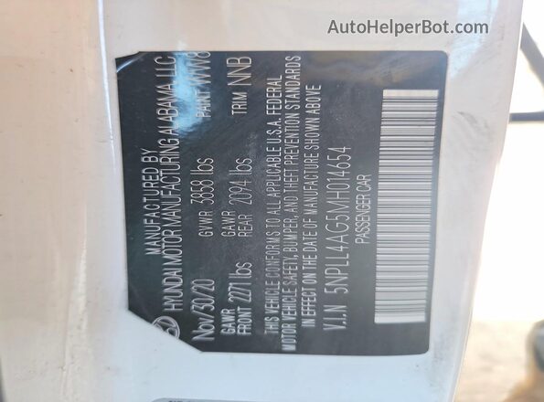 5NPLL4AG5MH014654 2021 HYUNDAI ELANTRA White 