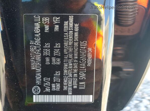 5NPLL4AG6NH074105 2022 HYUNDAI ELANTRA Black 