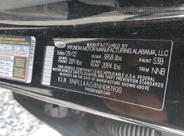 5NPLL4AG8NH081900 2022 HYUNDAI ELANTRA Black Շարժիչի բաժամունքի տեսք