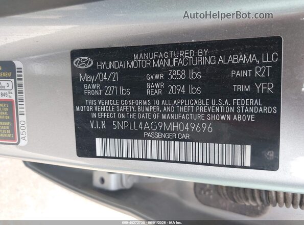 5NPLL4AG9MH049696 2021 HYUNDAI ELANTRA Silver 