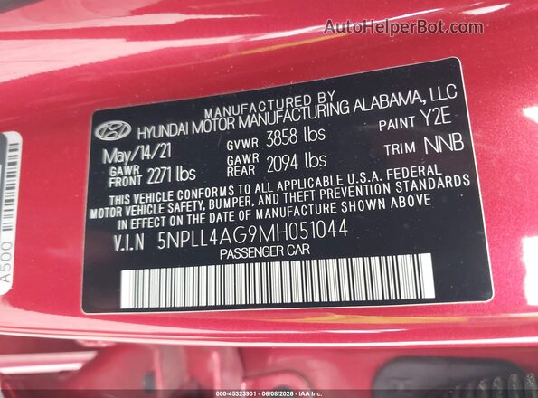 5NPLL4AG9MH051044 2021 HYUNDAI ELANTRA Red Widok komory silnika