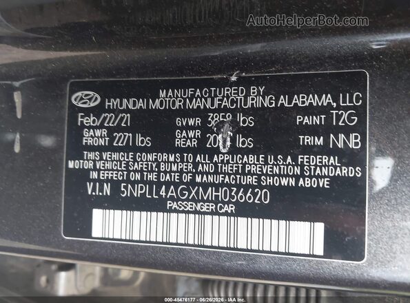 5NPLL4AGXMH036620 2021 HYUNDAI ELANTRA Серый Вид подкапотного пространства