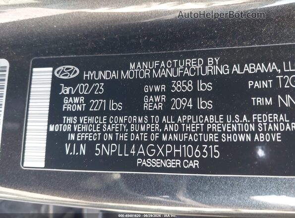 5NPLL4AGXPH106315 2023 HYUNDAI ELANTRA Black ძრავის განყოფილების ხედი