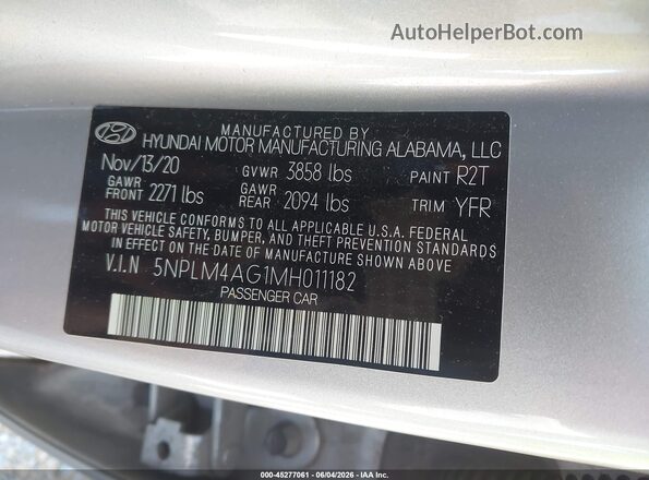 5NPLM4AG1MH011182 2021 HYUNDAI ELANTRA Silver Вид підкапотного простору