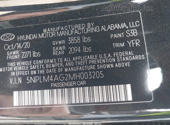 5NPLM4AG2MH003205 2021 HYUNDAI ELANTRA Black Вид підкапотного простору