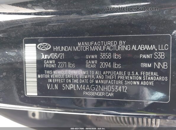 5NPLM4AG2NH053412 2022 HYUNDAI ELANTRA Black ძრავის განყოფილების ხედი