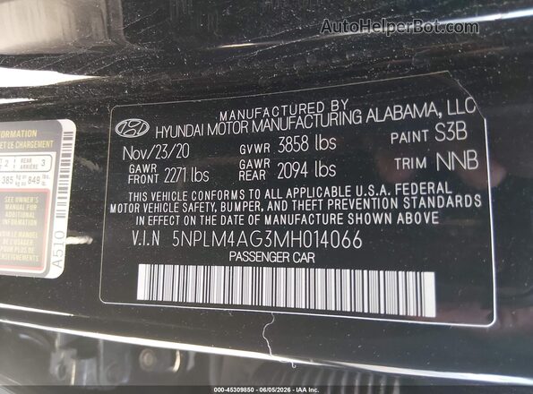 5NPLM4AG3MH014066 2021 HYUNDAI ELANTRA Black Engine compartment view
