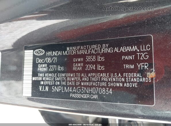 5NPLM4AG3NH070834 2022 HYUNDAI ELANTRA Gray Widok komory silnika