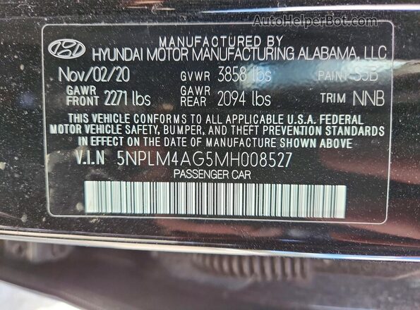 5NPLM4AG5MH008527 2021 HYUNDAI ELANTRA Black VIN sticker view