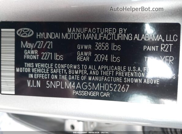 5NPLM4AG5MH052267 2021 HYUNDAI ELANTRA Silver ძრავის განყოფილების ხედი