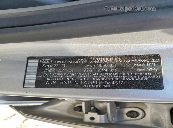 5NPLM4AG5NH064517 2022 HYUNDAI ELANTRA Silver 