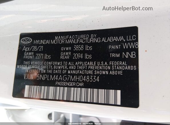 5NPLM4AG7MH048334 2021 HYUNDAI ELANTRA Белый Вид подкапотного пространства