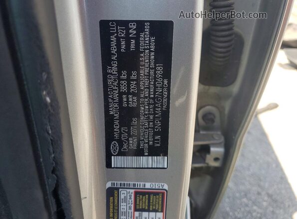 5NPLM4AG7NH069881 2022 HYUNDAI ELANTRA Серебряный 