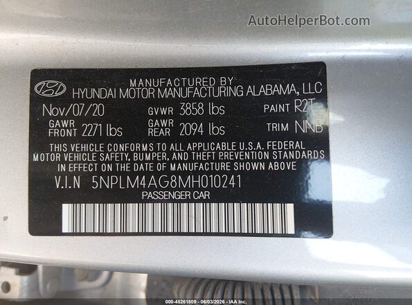 5NPLM4AG8MH010241 2021 HYUNDAI ELANTRA Silver ძრავის განყოფილების ხედი