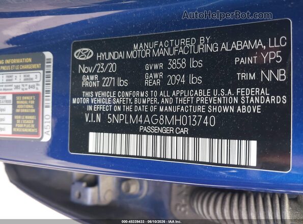 5NPLM4AG8MH013740 2021 HYUNDAI ELANTRA Blue ძრავის განყოფილების ხედი