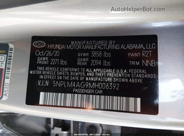 5NPLM4AG9MH006392 2021 HYUNDAI ELANTRA Silver Widok komory silnika
