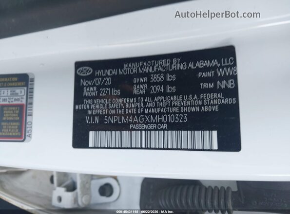 5NPLM4AGXMH010323 2021 HYUNDAI ELANTRA White ძრავის განყოფილების ხედი