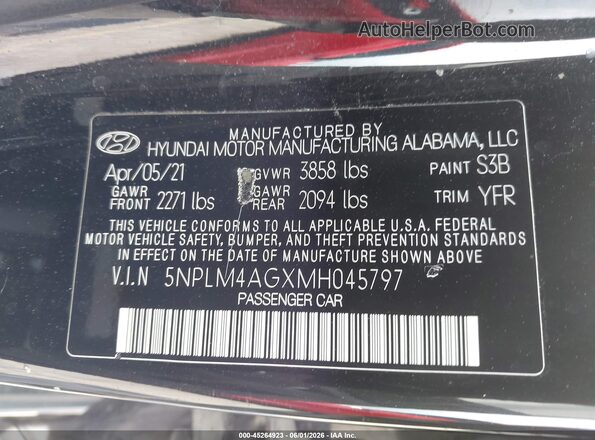 5NPLM4AGXMH045797 2021 HYUNDAI ELANTRA Black Widok komory silnika