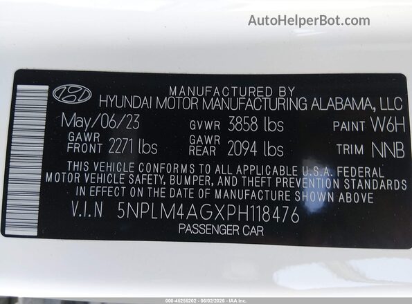 5NPLM4AGXPH118476 2023 HYUNDAI ELANTRA White Engine compartment view