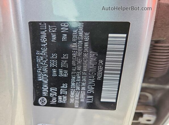 5NPLN4AG1MH014757 2021 HYUNDAI ELANTRA Silver VIN sticker view
