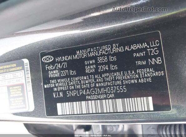 5NPLP4AG2MH037555 2021 HYUNDAI ELANTRA Gray Engine compartment view