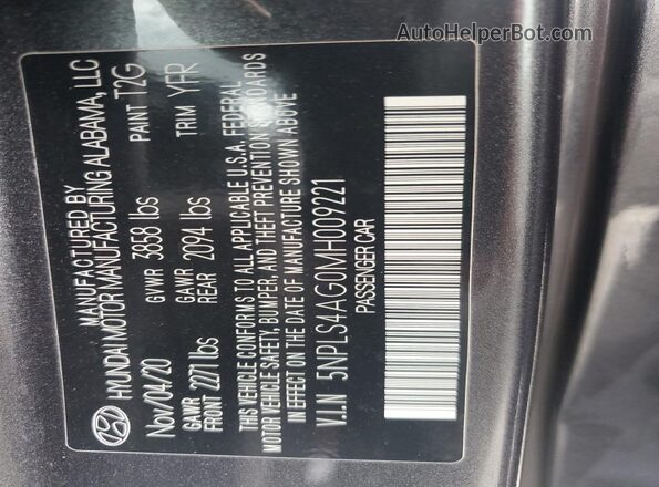 5NPLS4AG0MH009221 2021 HYUNDAI ELANTRA Charcoal 